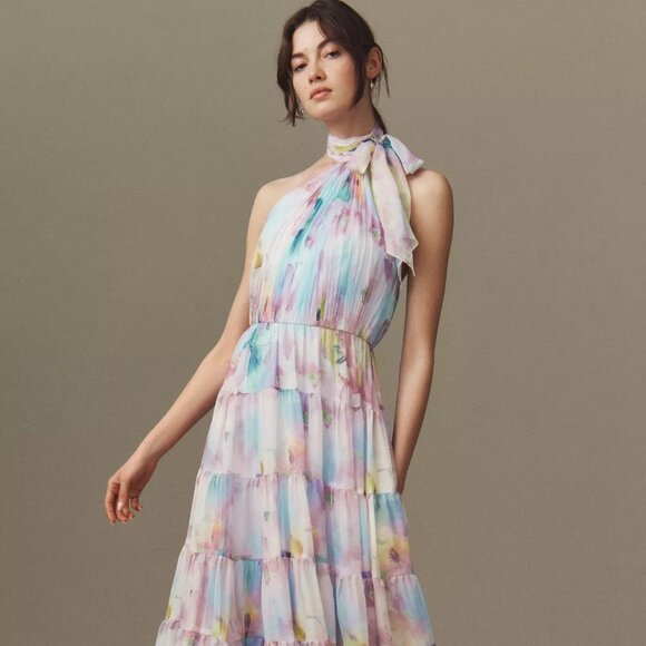 MAC DUGGAL x Anthropologie Asymmetrical Halter-Neck Tiered Gown (size 2) NWT - Picture 1 of 12